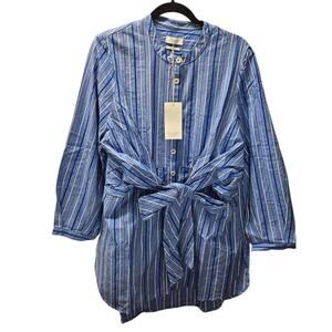 TOAST Women’s Wrap Front Stripe Poplin Blue/White Mini Dress Size 10 NWT